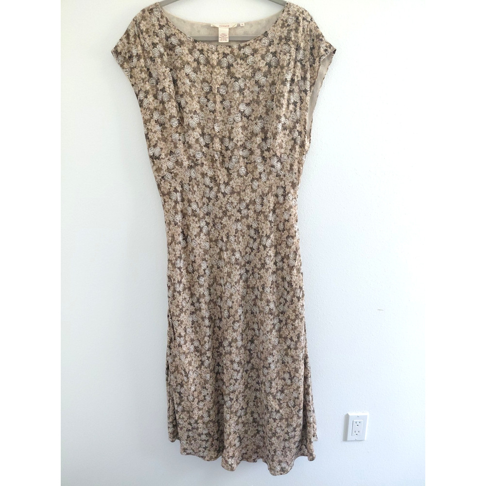 Sundance Maxi Dress Women 14 Beige Floral Lightweight Lined Prairie Boho Flowing